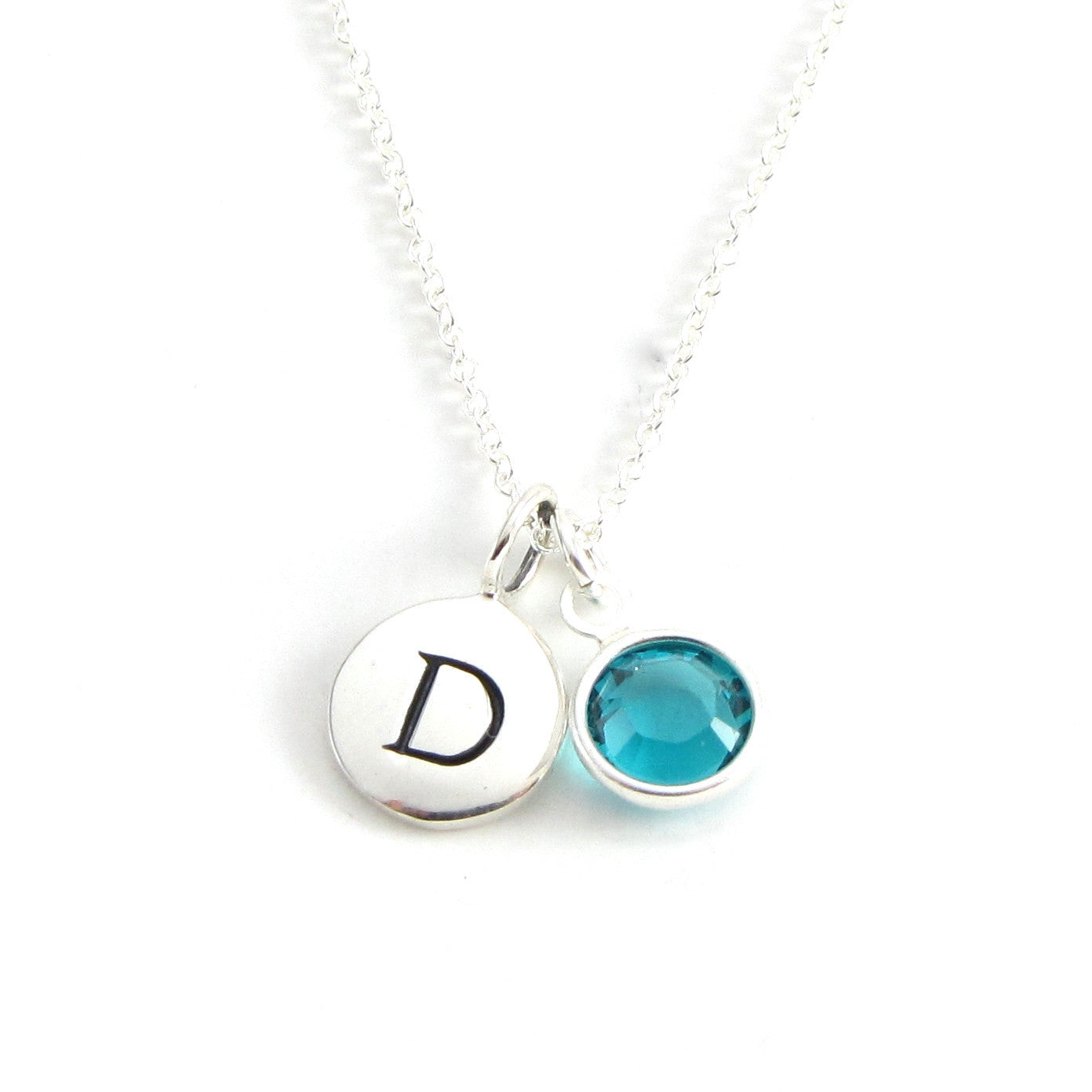 Silver Initial & Birthstone Charm Necklace