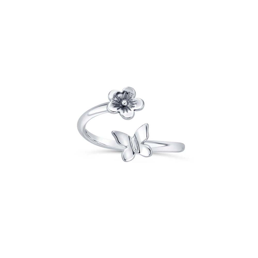 Unique Cherry Blossom Ring in Blackened Silver + .09 Ct. Diamond Pre-Order | Bl. Silver, Diamond, Note Size 5.5 - 8.5