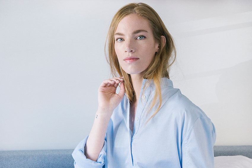 Short Sleep Shirt in Soft Blue Stripe 