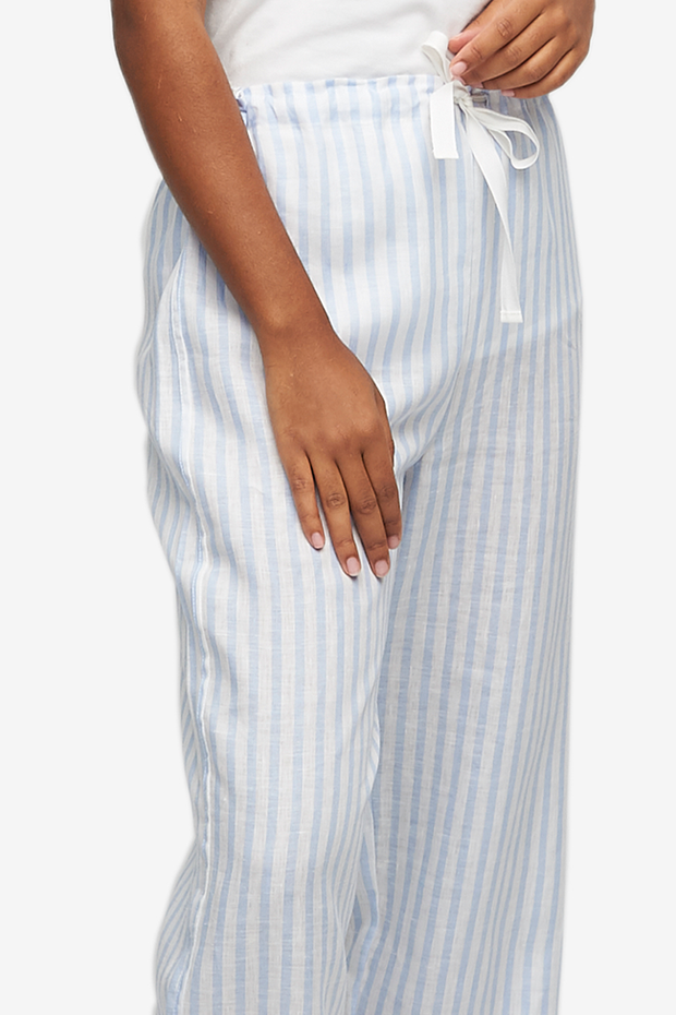 Set - Cuffed Sleeve Shirt and Lounge Pant Pale Blue Linen Stripe