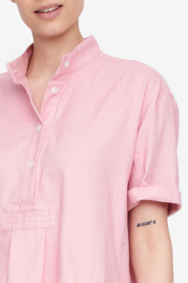 Short Sleeve Cropped Sleep Shirt Pink Flannel