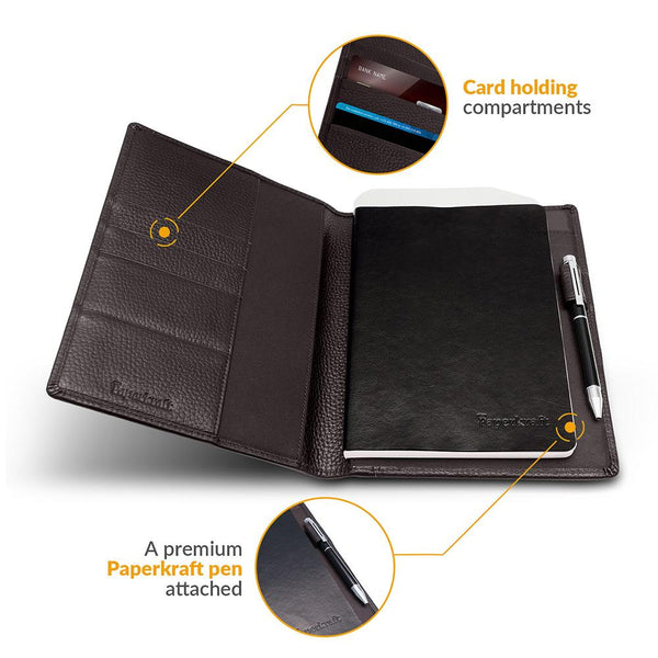 Paperkraft Organiser- Brown Leather Sleeve with PU notebook and premiu ...