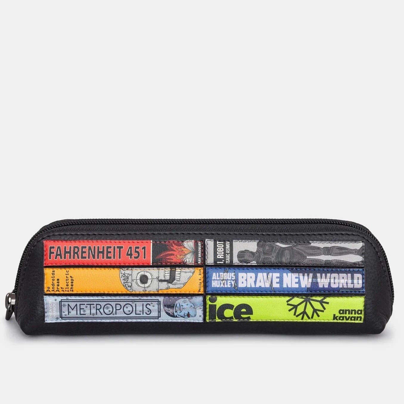 Sci-Fi Bookworm Black Leather Pencil Case