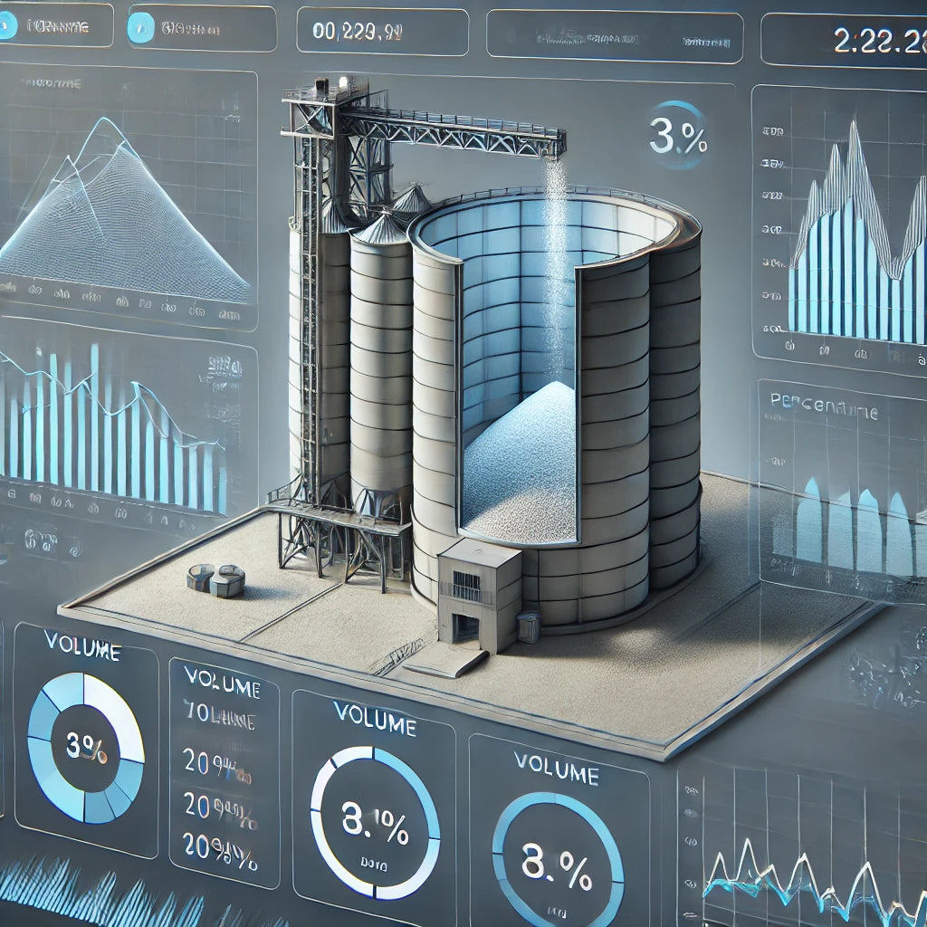 DALL·E 2024-07-07 18.46.02 - A high-tech application interface for volume monitoring in a silo. The interface displays a 3D model of a silo with a cross-sectional view showing the.webp__PID:23d37fcd-815e-436e-8d0e-76974ee48e65