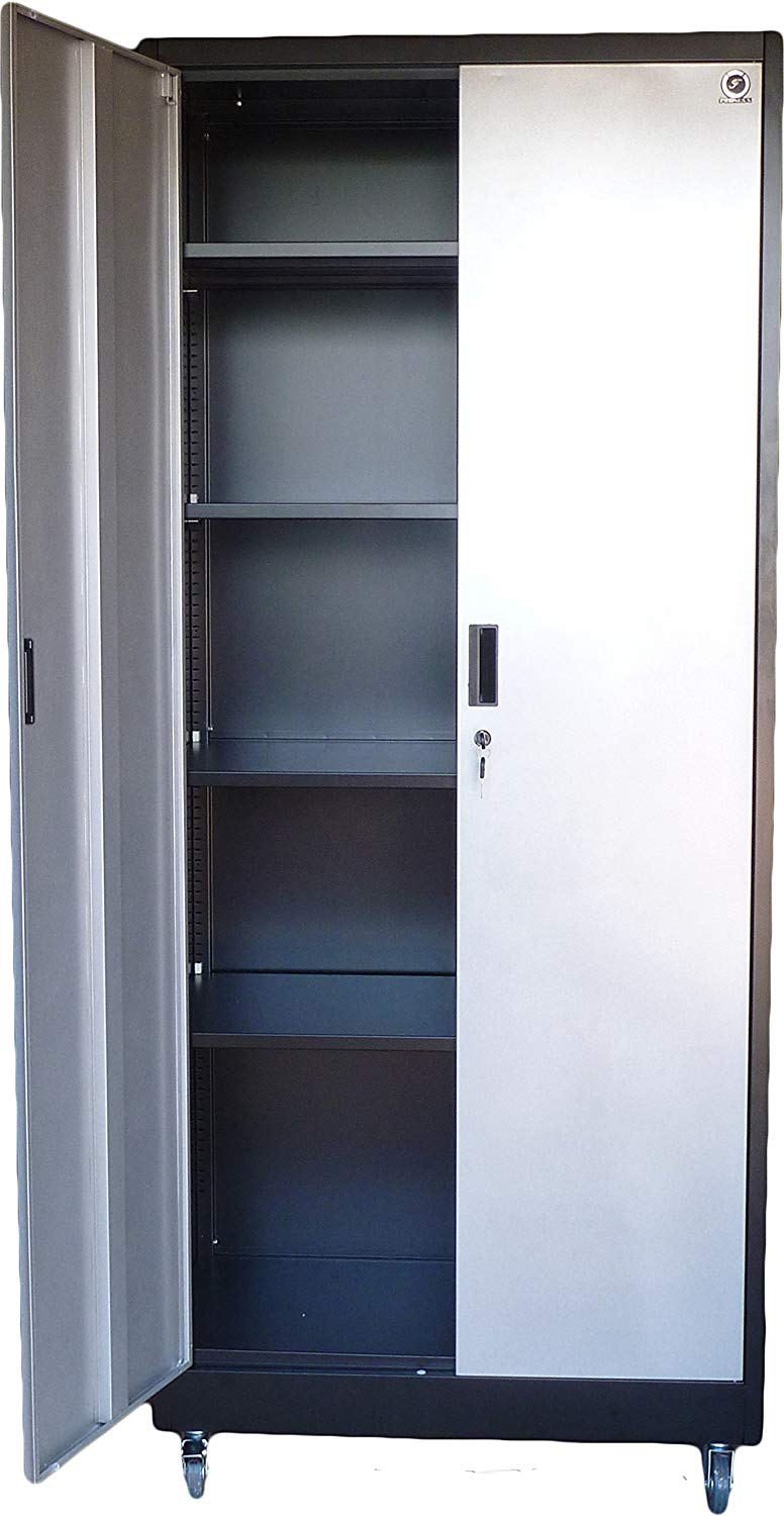 Steel Storage Cabinet 71" Tall with Wheels, Lockable Doors 