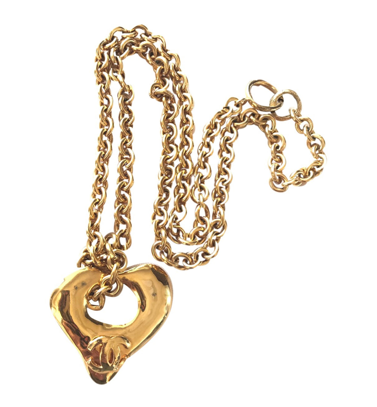 Vintage Chanel chain necklace with open heart and CC mark top. Gorgeou ...