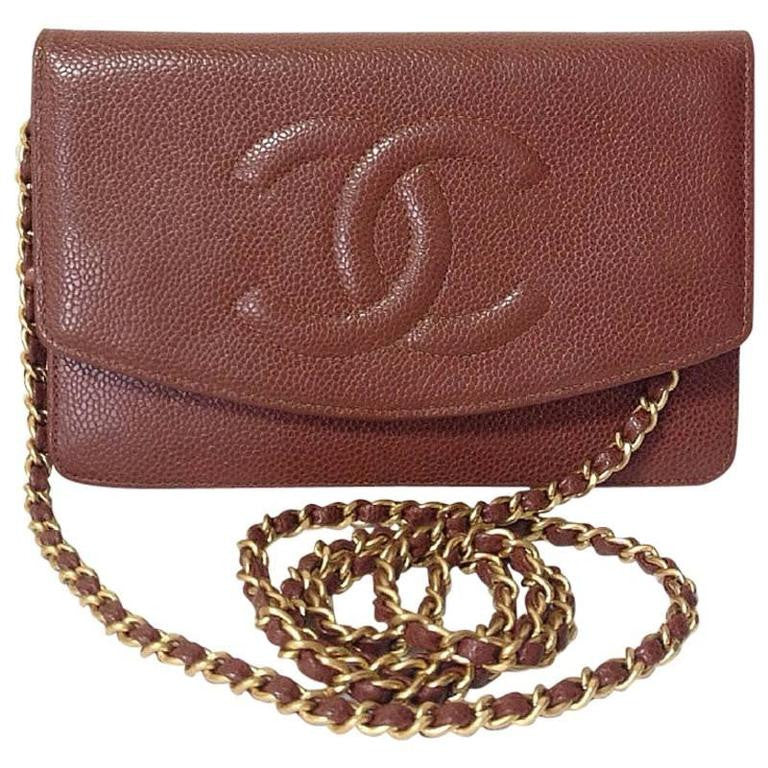 MINT. Vintage CHANEL brown caviar leather shoulder clutch bag with gol – eNdApPi ***where can find your favorite designer vintages.....authentic, affordable, and lovable....