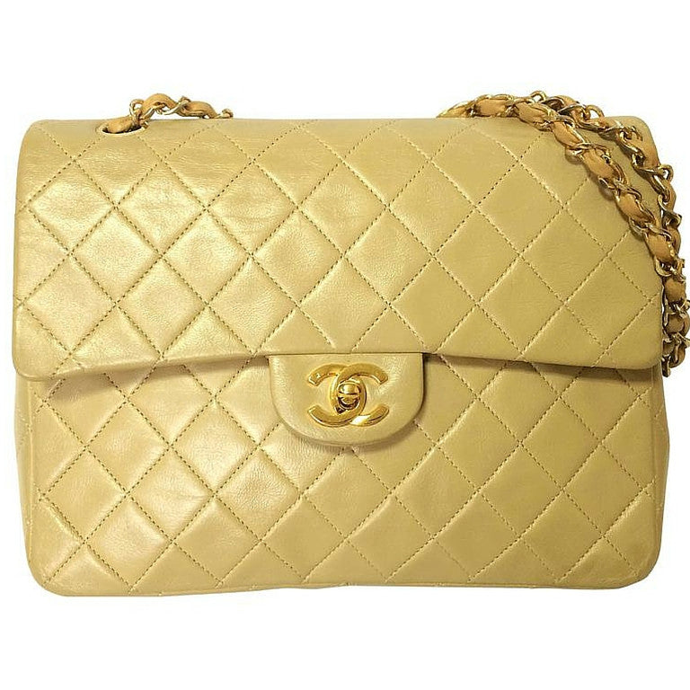 Chanel Beige Quilted Lambskin Medium Double Flap Bag Gold Hardware   Madison Avenue Couture