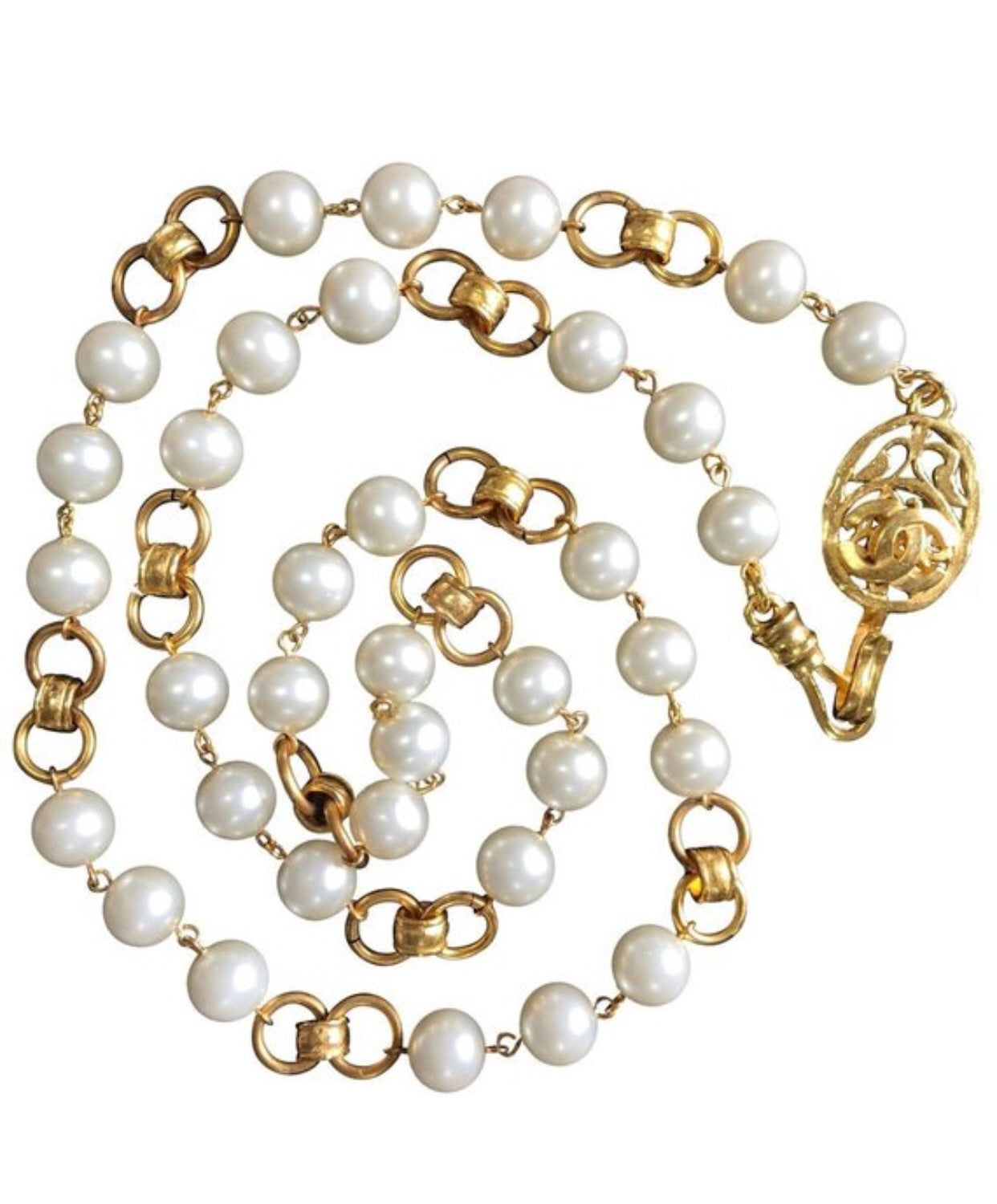 Chanel Vintage Faux Pearl And Gold Chain Necklace