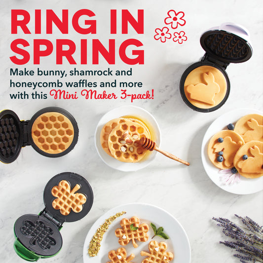 Mini Waffle Maker with 7 Removable Plates - Includes Storage container and  Bundled with Waffle Recipe Card by Infinite Abundance Bundles