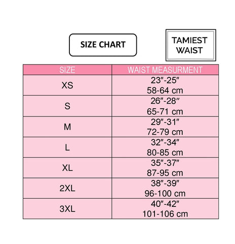 Size guide for waist trainer – Tamiest 