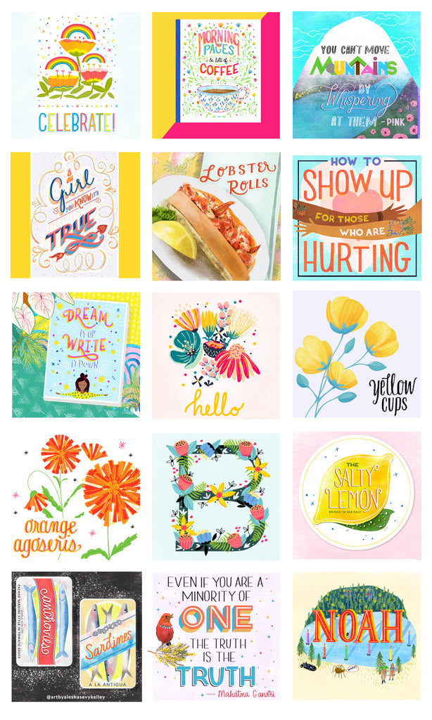 Hand lettered illustrations available for licensing by Alesha Sevy Kelley