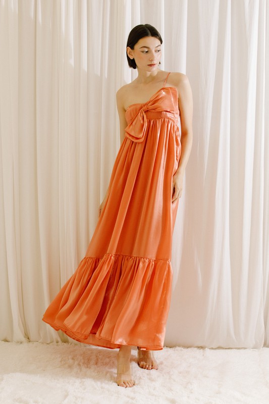 Satin Sheen Bow Maxi Dress