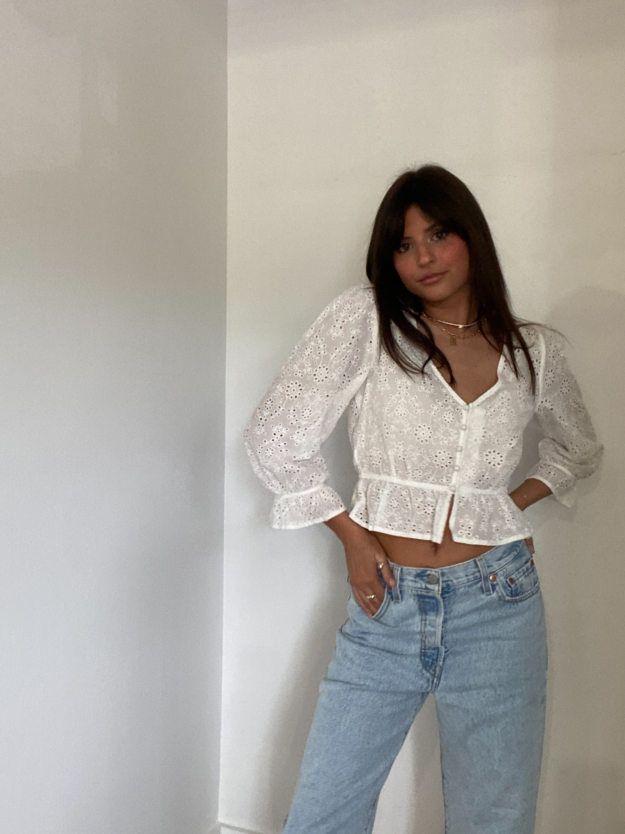 Out of Office Eyelet Top