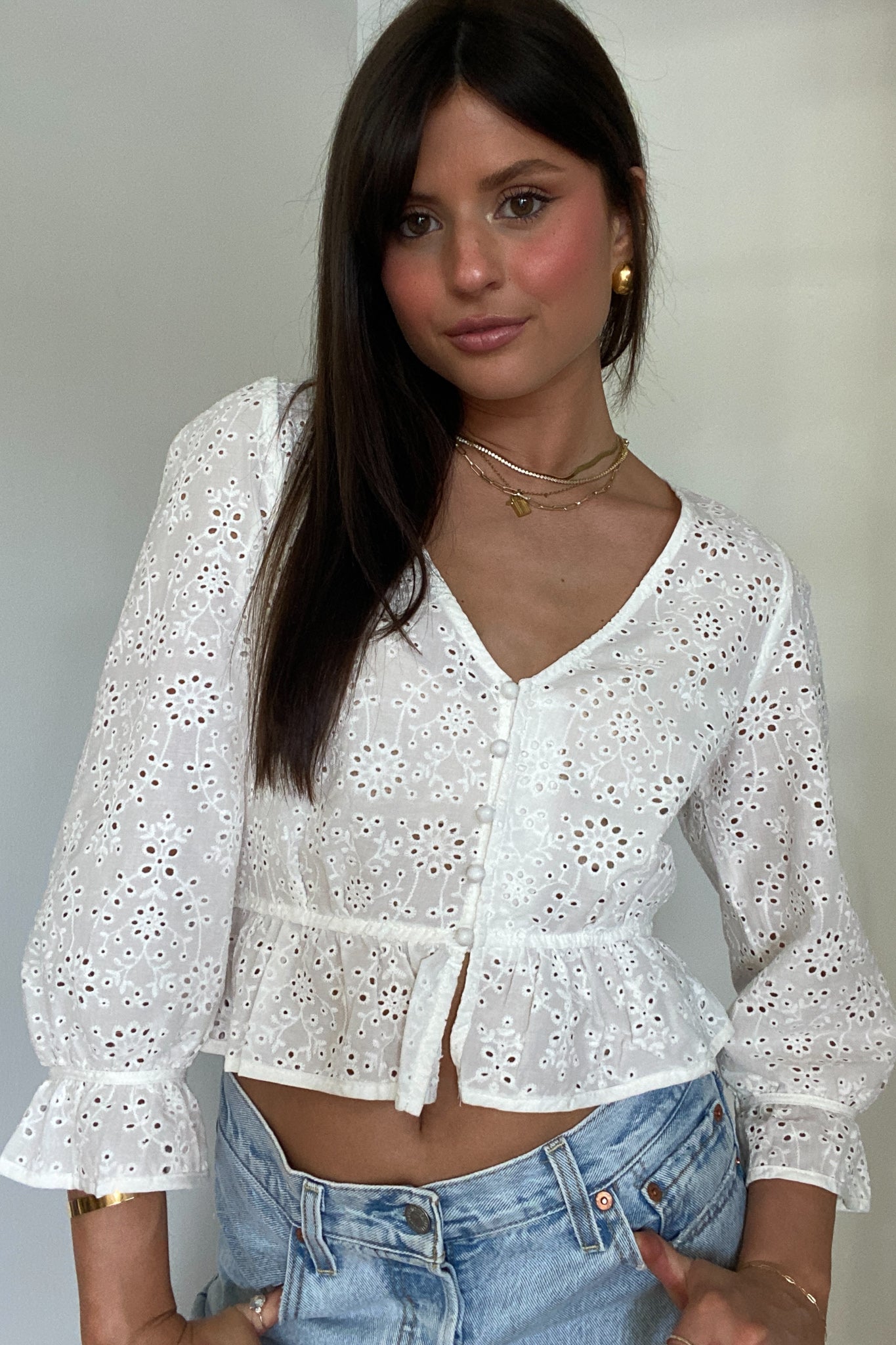 Out of Office Eyelet Top