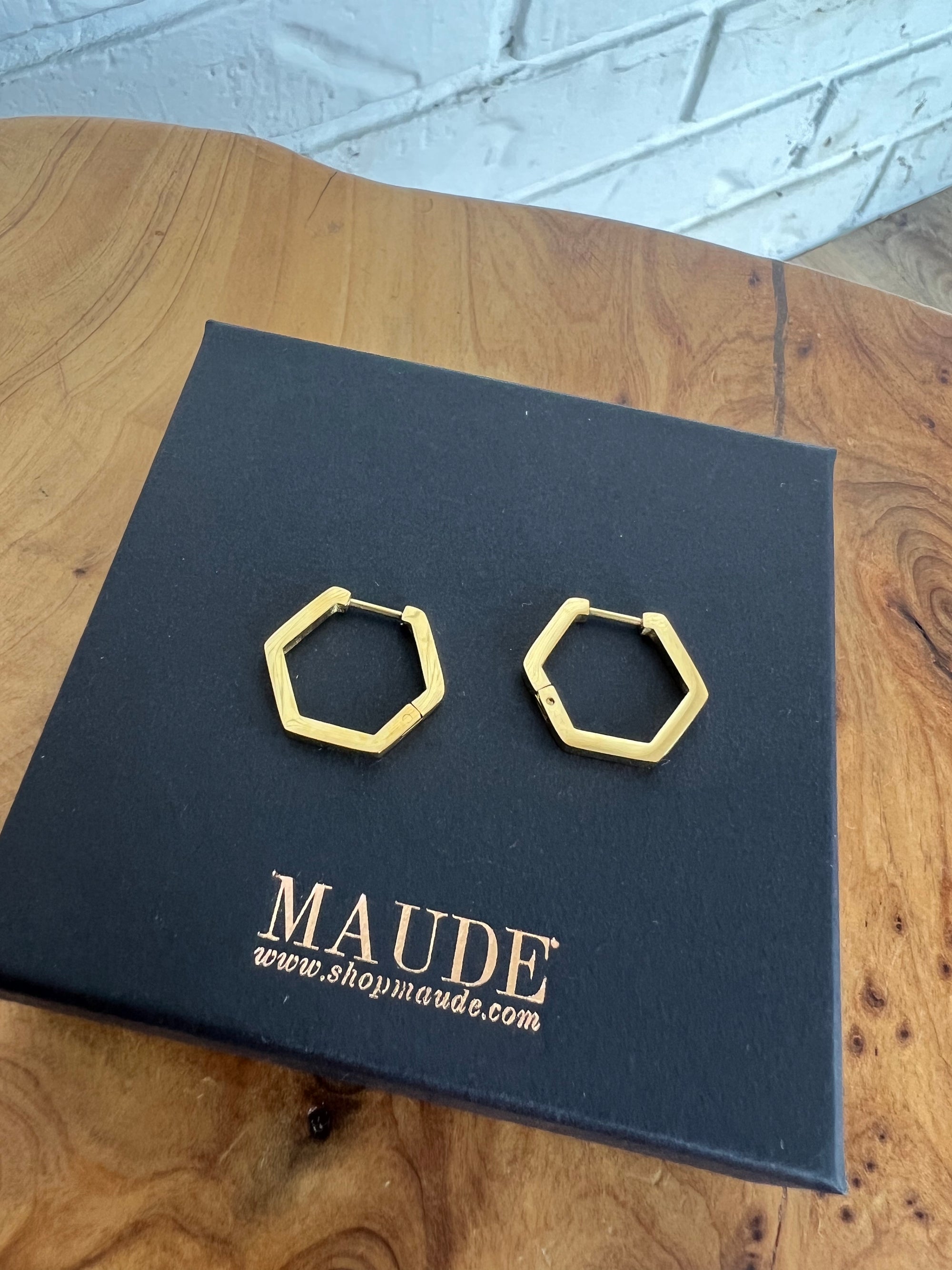 18K Hexagon Hoop Earrings