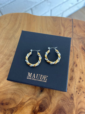 18K Two Tone Twisted Earrings