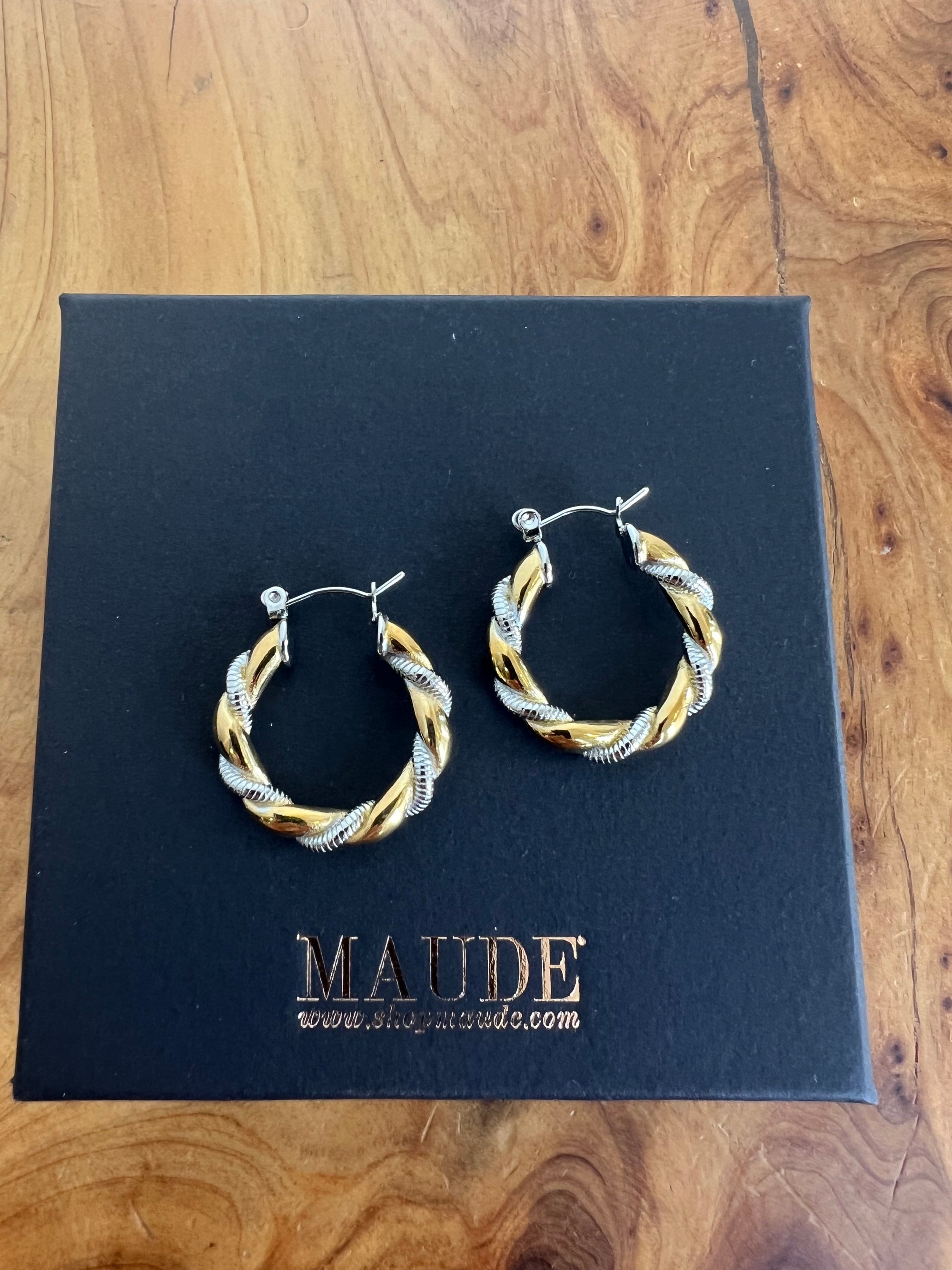 18K Two Tone Twisted Earrings