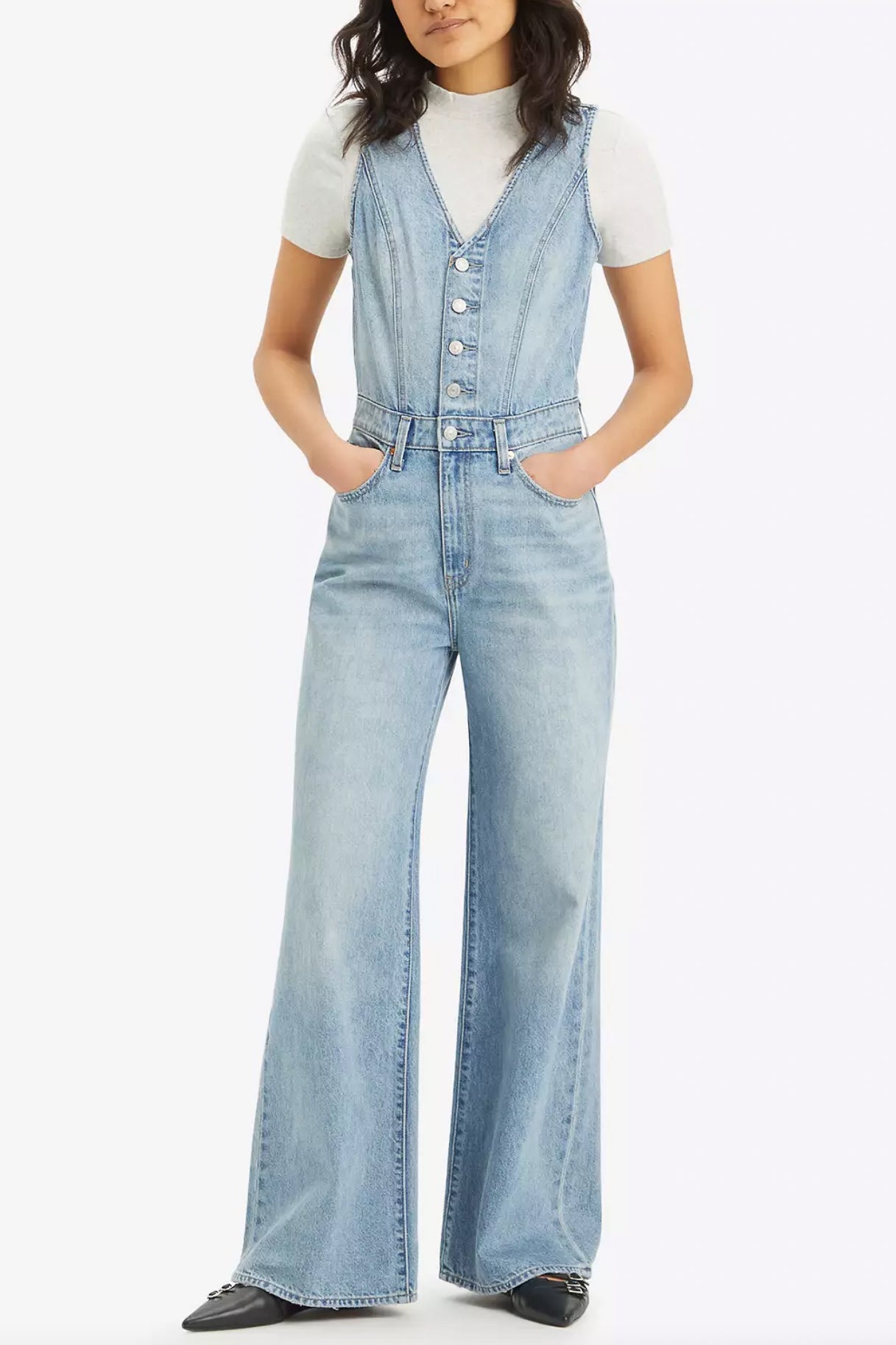 Levi's Denim Vest Wide Leg Jumpsuit