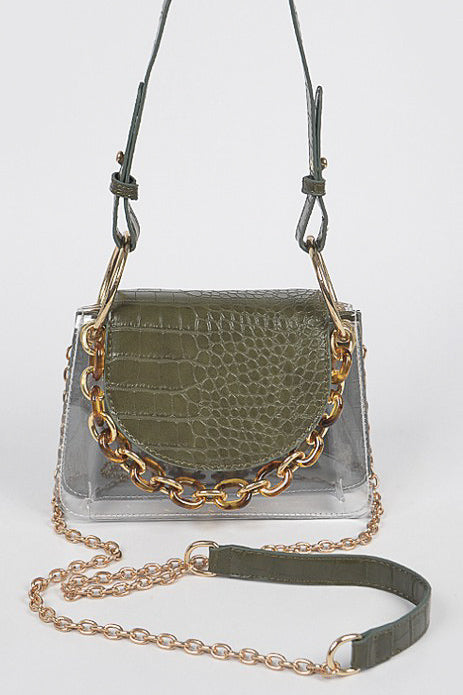 Faux Leather Clear Purse - Olive