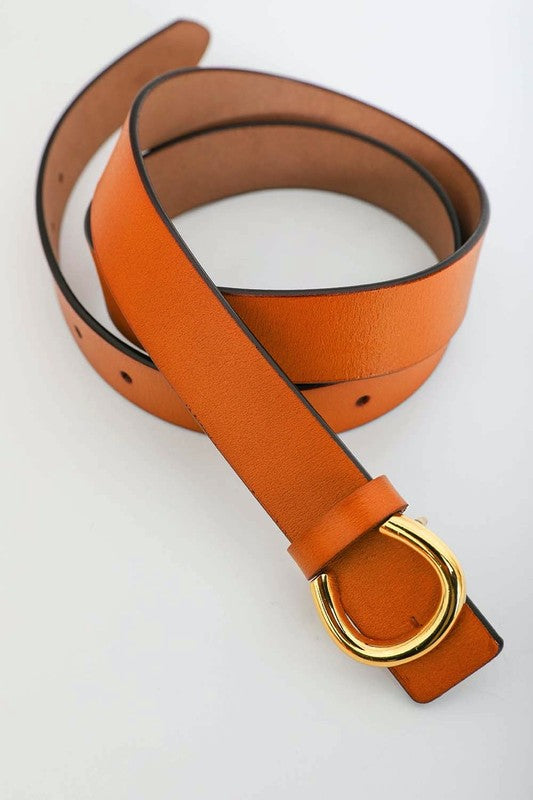 Minimalist Gold Horseshoe Belt - Camel