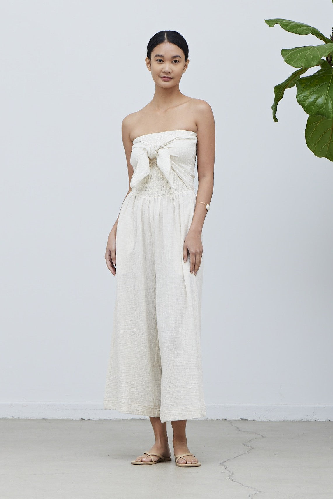 Tie Front Gauze Jumpsuit