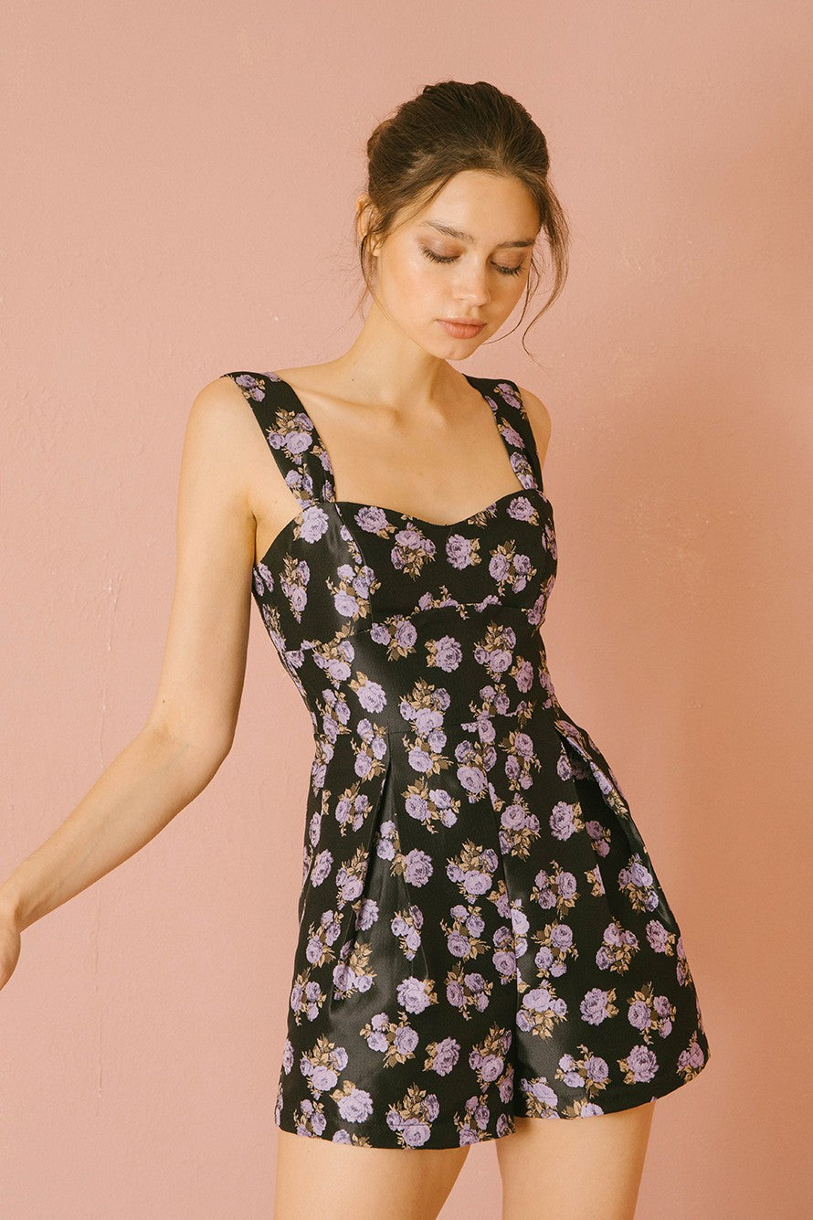 Roses Print Satin Sheen Romper