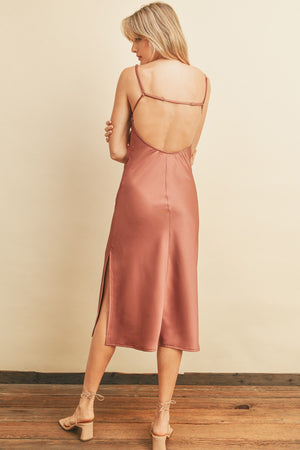 Open Book Satin Midi Dress