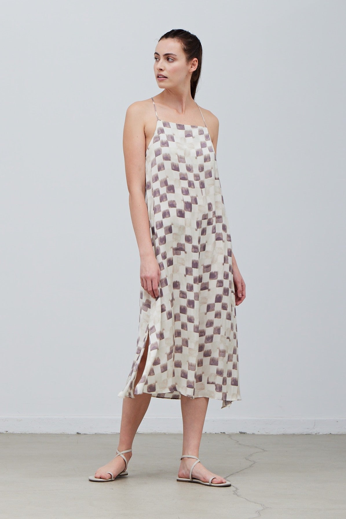 Checkered Print Slip Midi Dress