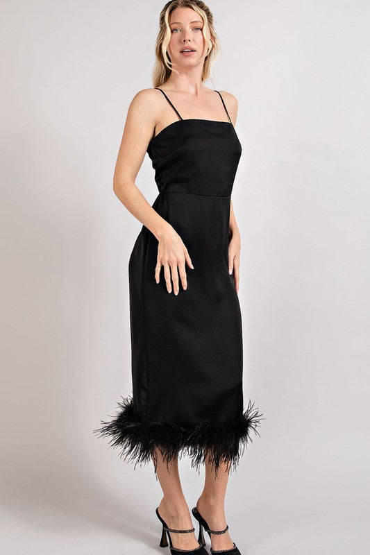 Feather Detailed Slit Midi Dress