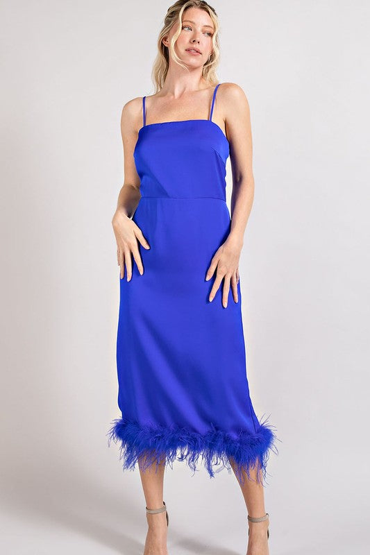 Feather Detailed Slit Midi Dress