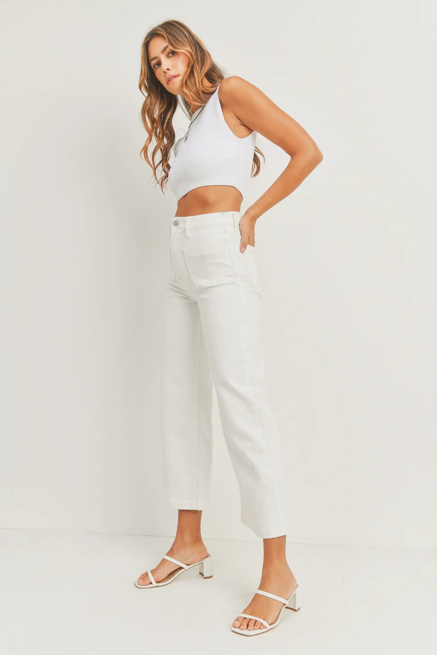 Patch Pocket Wide Leg Jeans