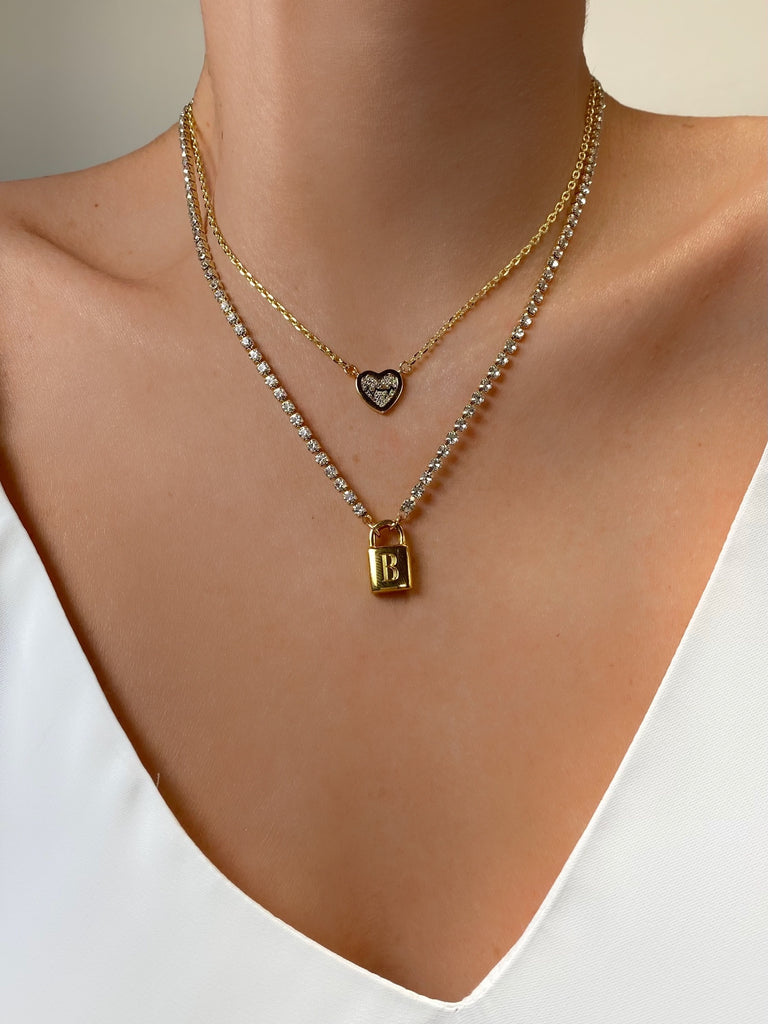 farrah b initial lock necklace