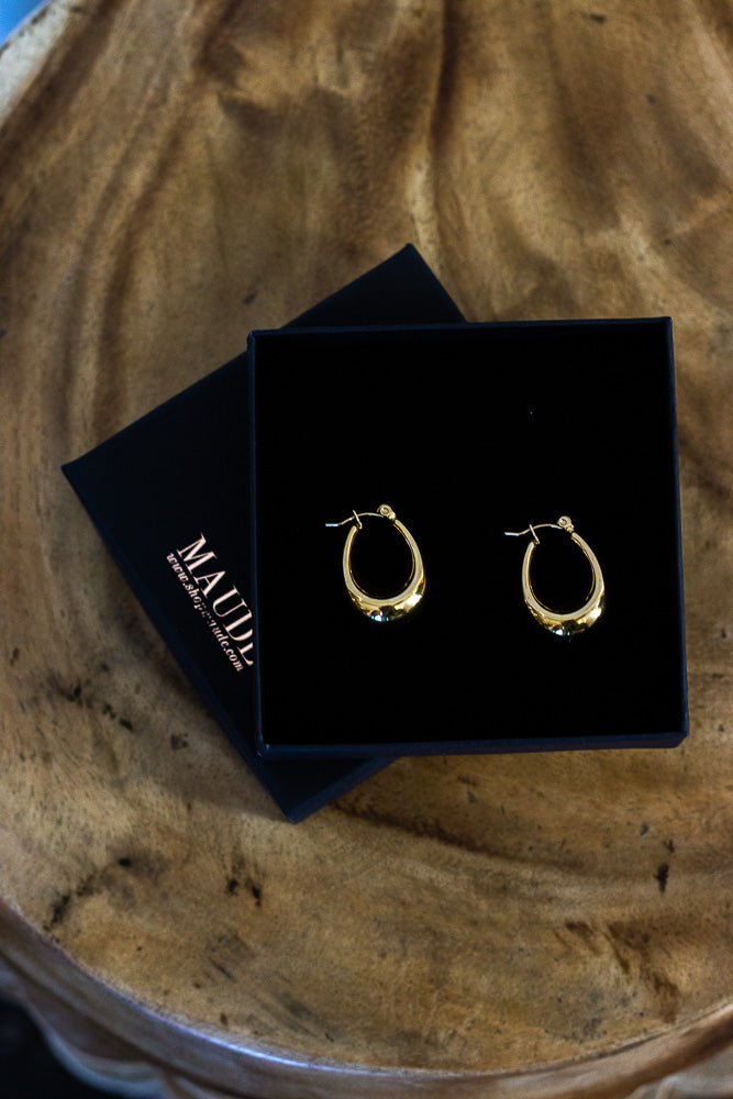 18K Ryan Thick Drop Hoop Earrings