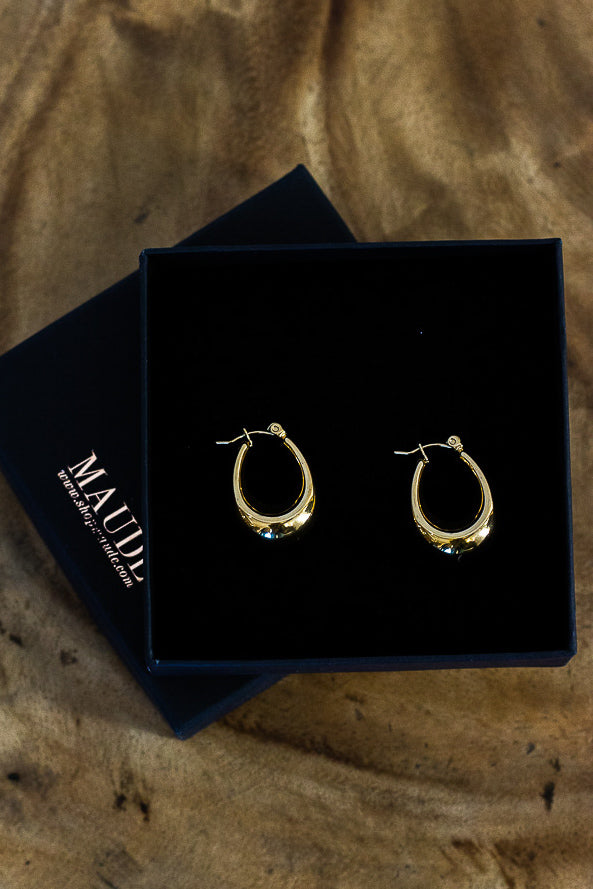 18K Ryan Thick Drop Hoop Earrings