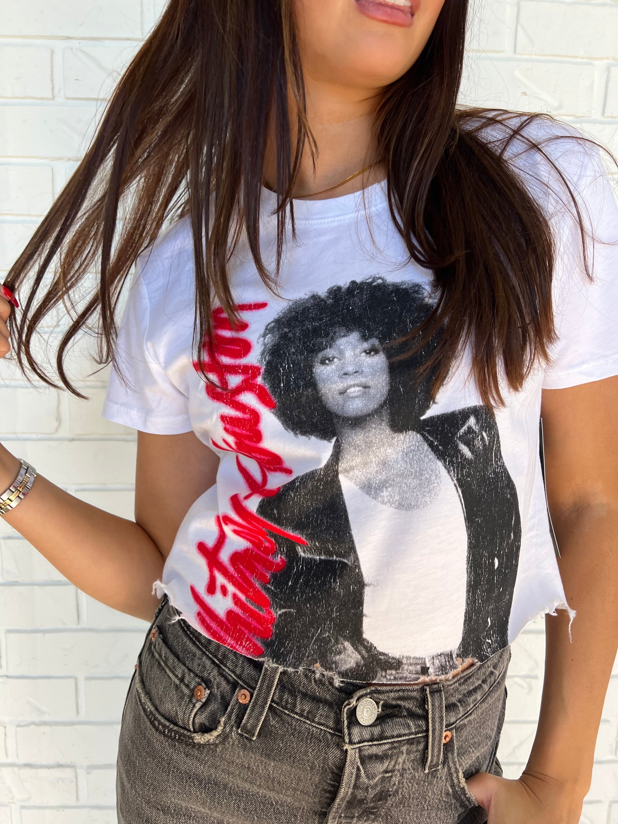 Whitney Houston In Denim Crop Tee