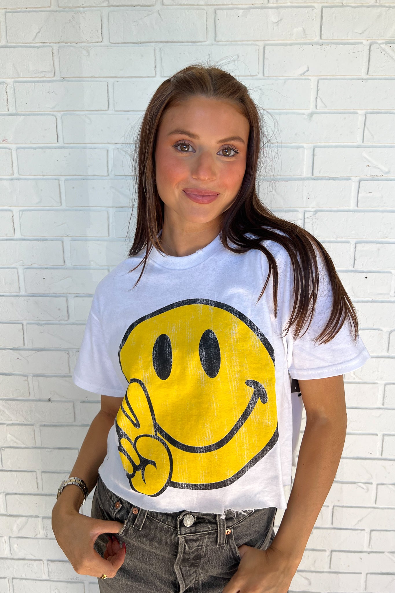 Smiley Peace Oversize Crop Tee