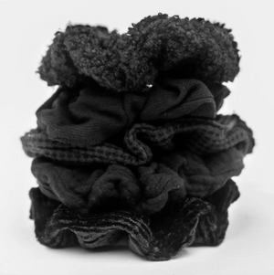 KITSCH - Assorted Textured Scrunchies 5pc - Black