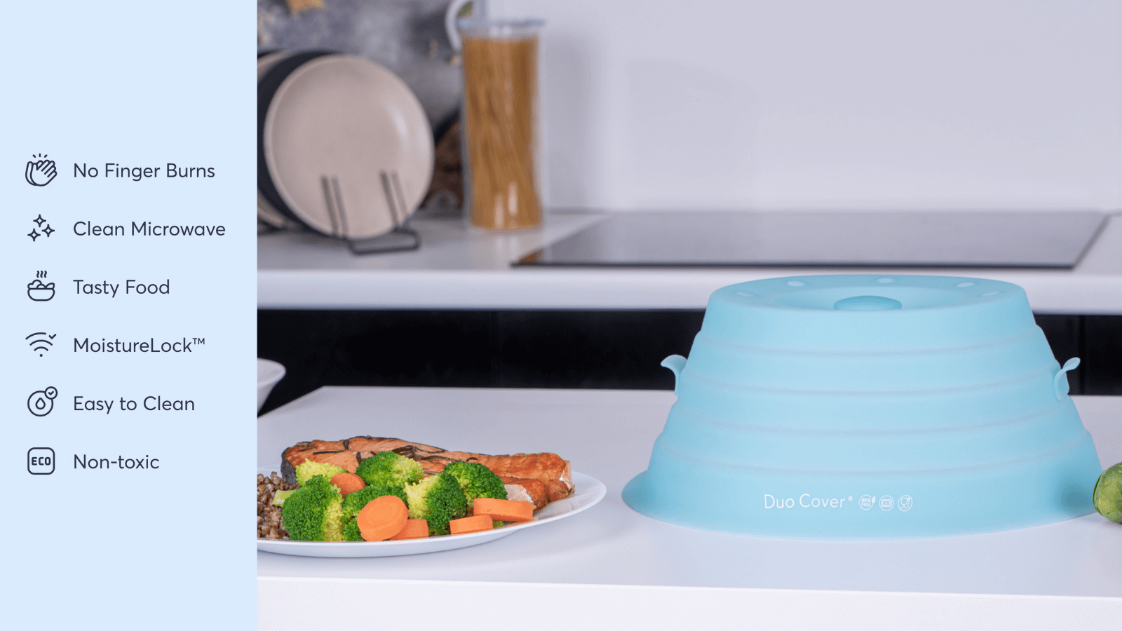 STOP DRY LEFTOVERS, use the DUO MICROWAVE COVER instead! 