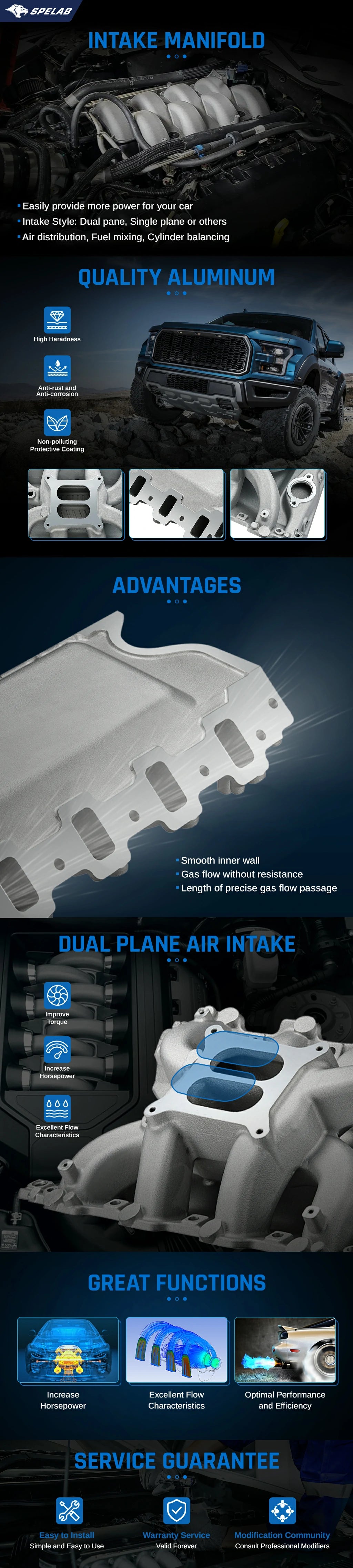 Intake Manifolds Performer RPM Air-Gap, For Holden, Commodore V8, VN Heads 253, 304, 308|SPELAB-45