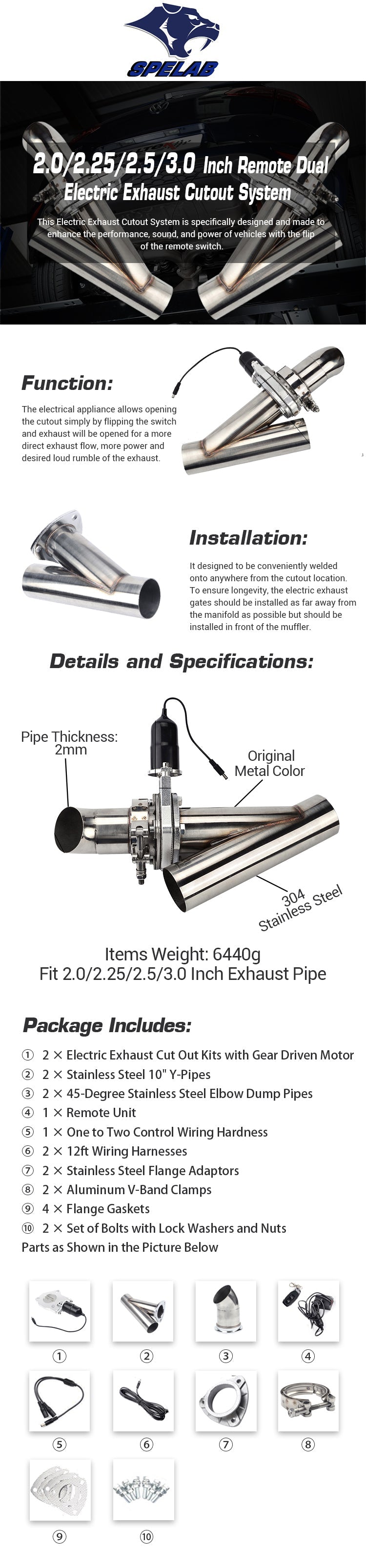 SPELAB 2.02.252.53  Inch Dual Electric Exhaust Cutout Valve Remote Switch listing 1