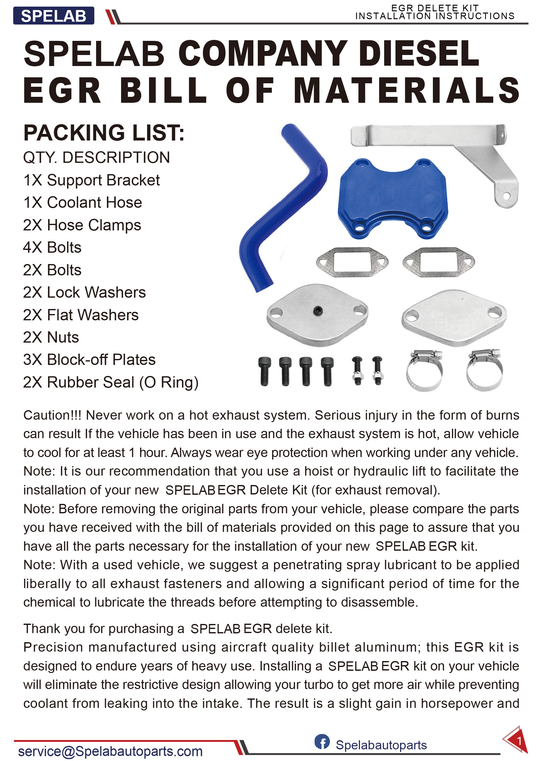 SPELAB 2007-2009 Dodge Ram 6.7L Cummins EGR Cooler Delete Kit Installtion Instruction