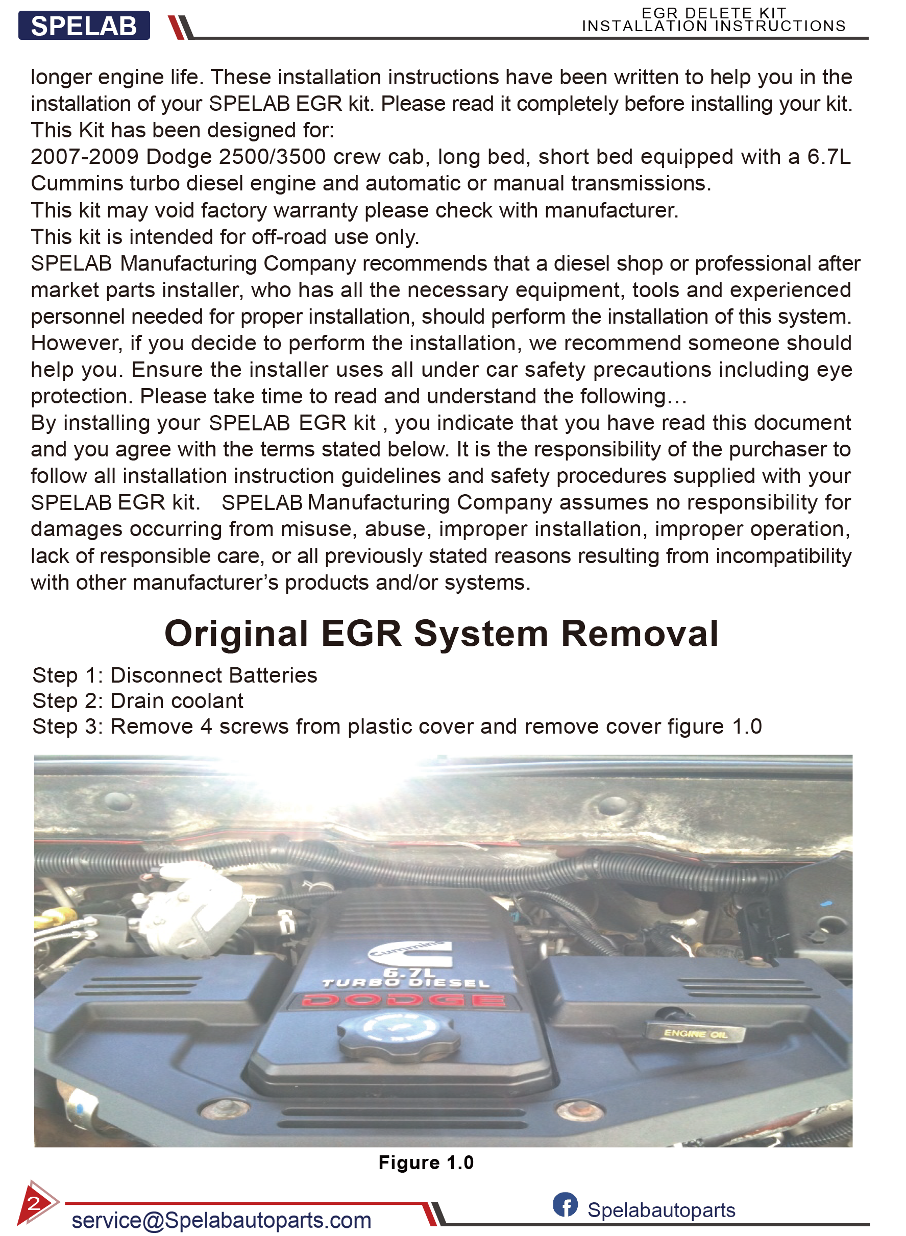 SPELAB 2007-2009 Dodge Ram 6.7L Cummins EGR Cooler Delete Kit Installtion Instruction