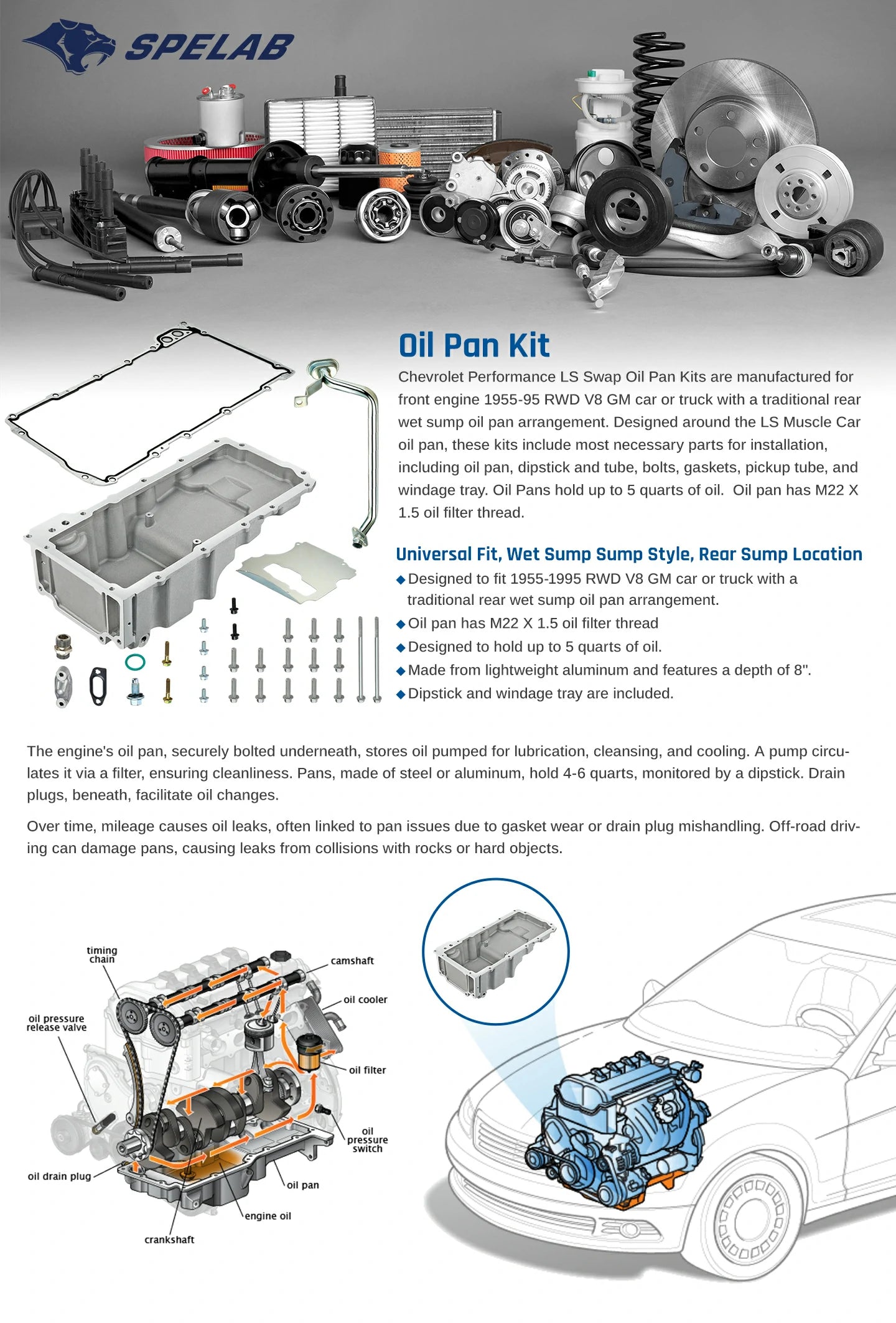 GM LS Rear Sump Low-Profile Retro-Fit Oil Pans,For 4.8L 5.3L 5.7L 6.0L 6.2L Rear | SPEALB-25