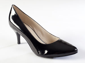 black patent kitten heel pumps