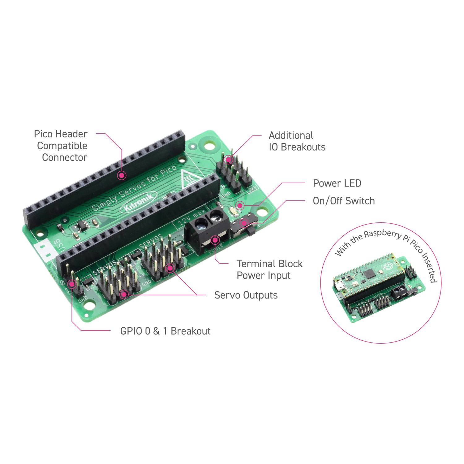 Kitronik Simply Servos Board For Raspberry Pi Pico 5787