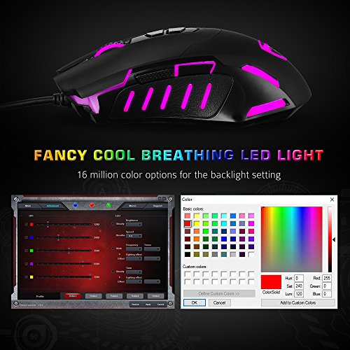 pictek gaming mouse wired cool colors