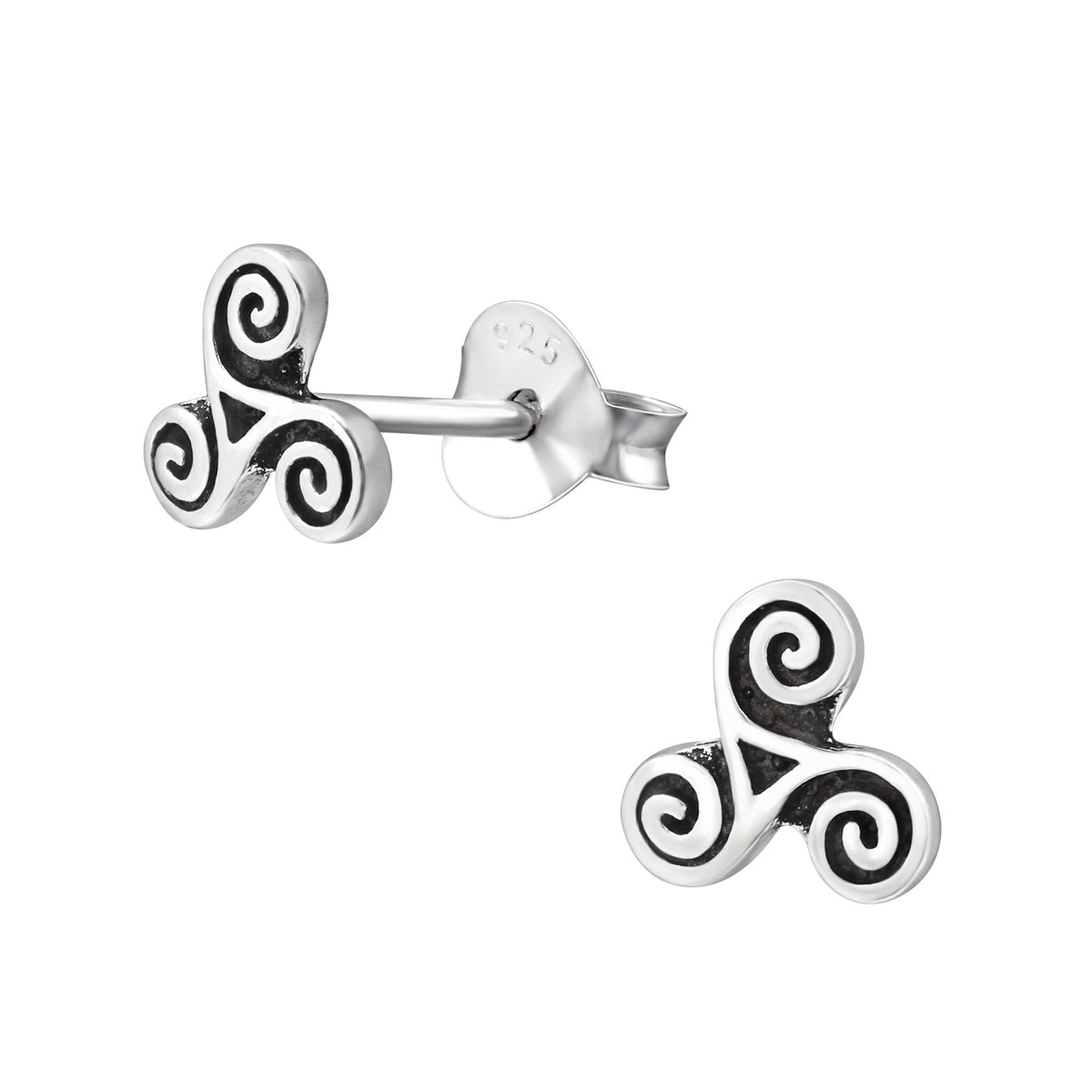 Sterling Silver 925 Stud Earrings Celtic Triskele Symbol With