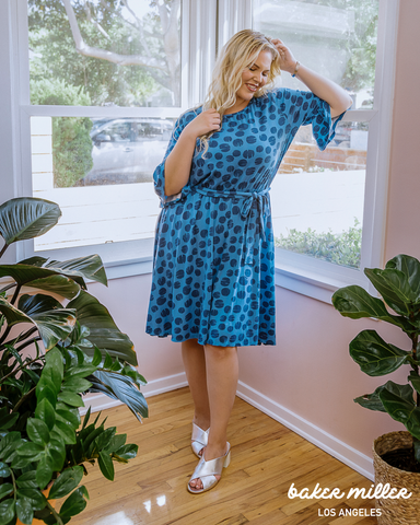 baker miller plus-size blue dots fit & flare dress