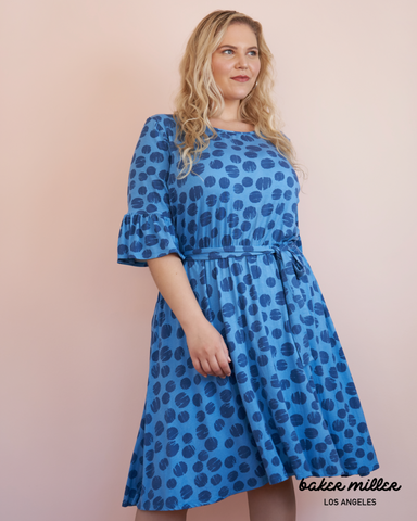 baker miller plus-size blue dots fit & flare dress